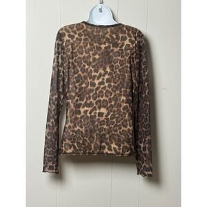 Edited by Remi Bader Women's Brown Leopard Print Mesh Long Sleeve Top Size M